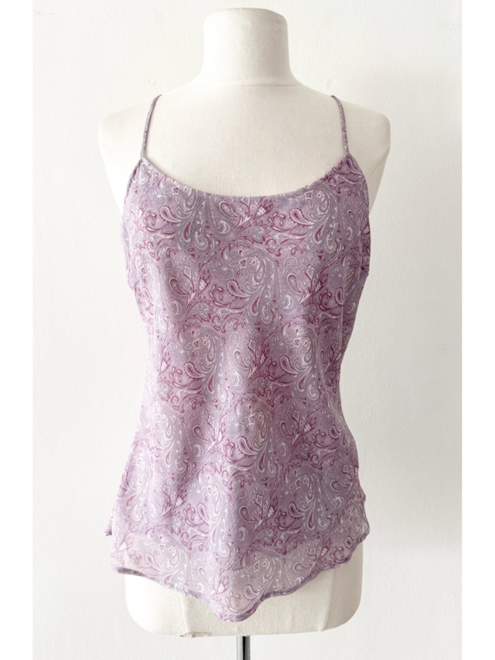 Vintage Y2K Dialogue Light Purple Paisley Poly Chiffon Cami Top Size Small (S)